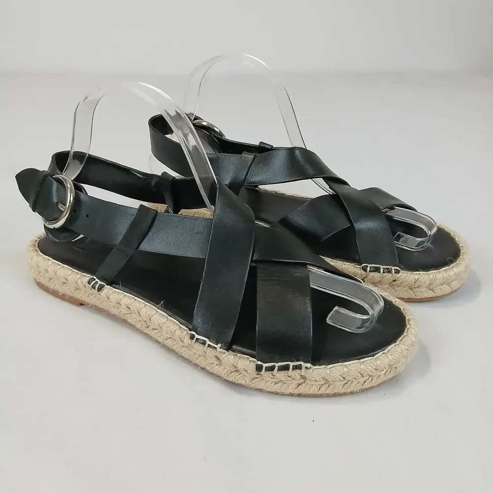 Marc Fisher Tallia Sandals Womens 8.5 Black Leather Espadrille Flats